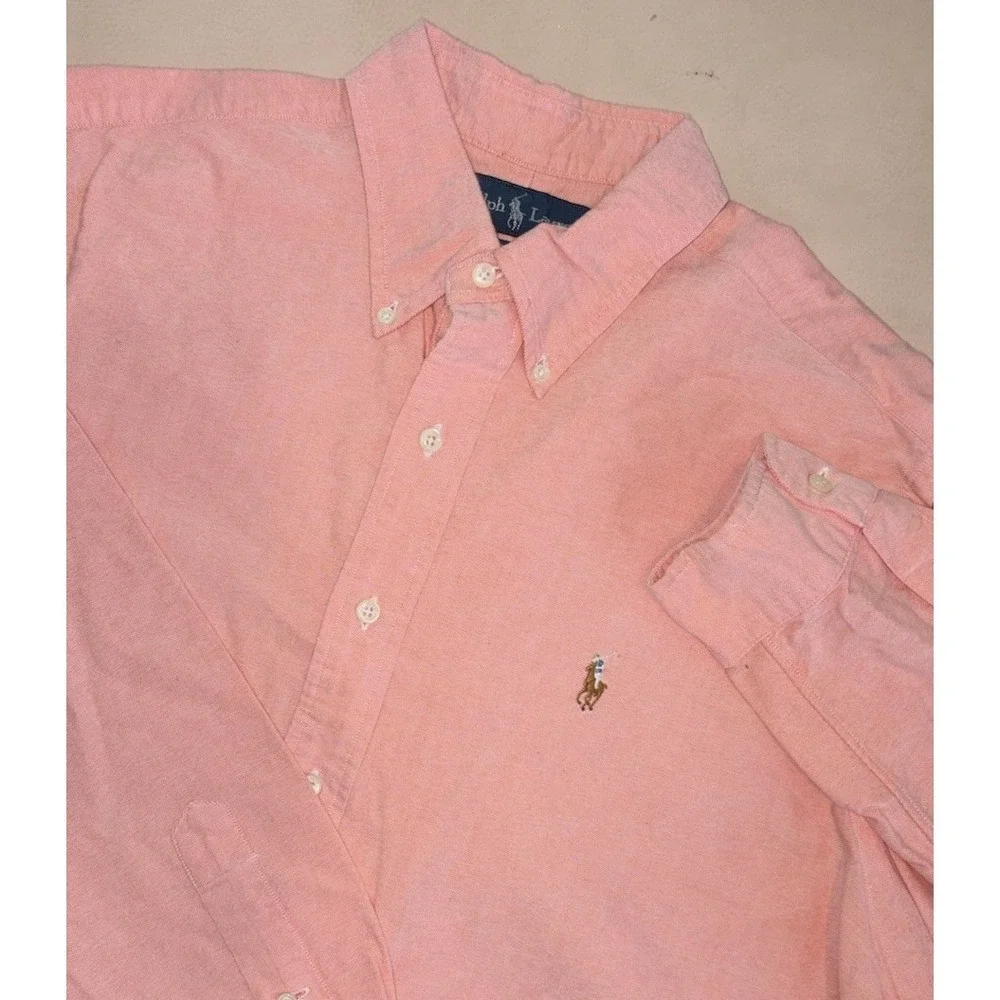 Polo Ralph Lauren Long Sleeve Oxford Button Down Solid Peach Large Custom Fit